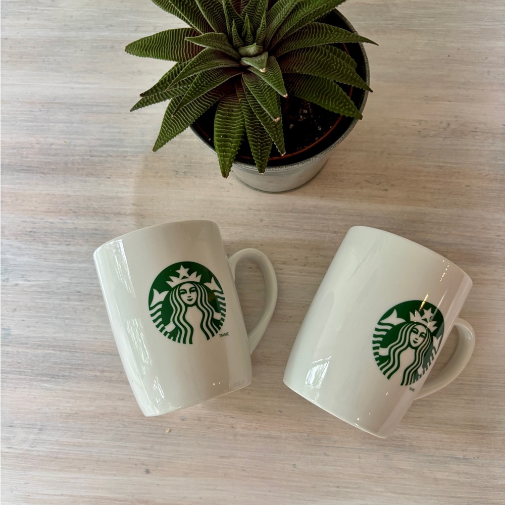 NWOT Set of Two Starbucks Green Logo White Mugs
